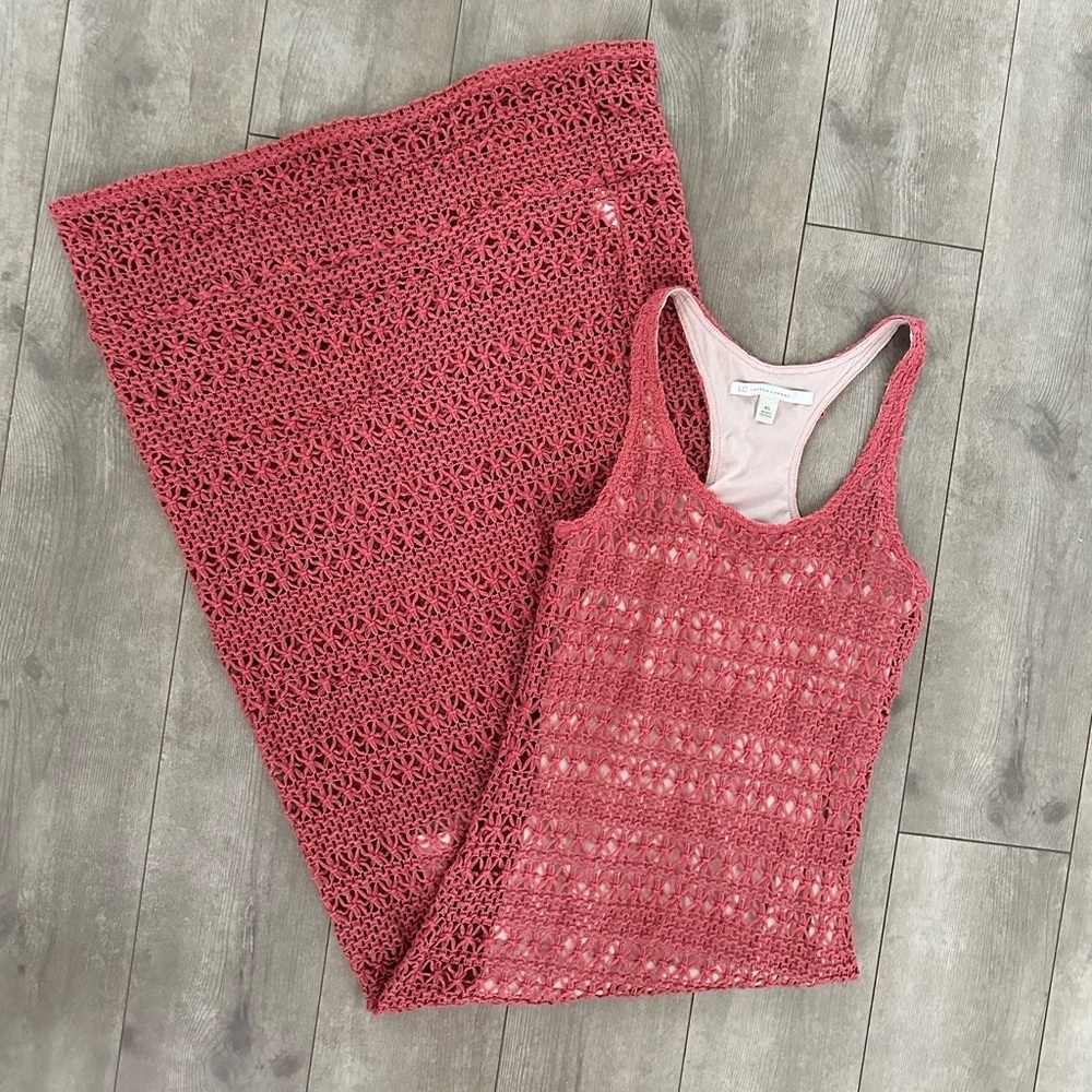 Lauren Conrad Crochet Coral Beachy Boho Maxi Dress women’s XS